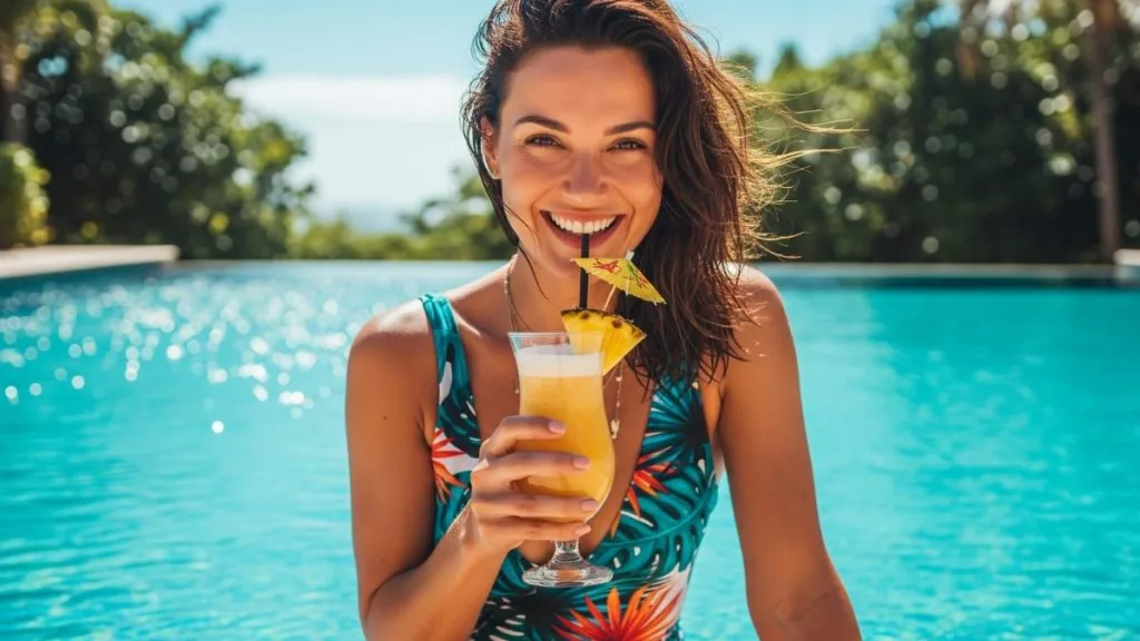 Suco de Abacaxi com agua de coco para hidratacao profunda da pele