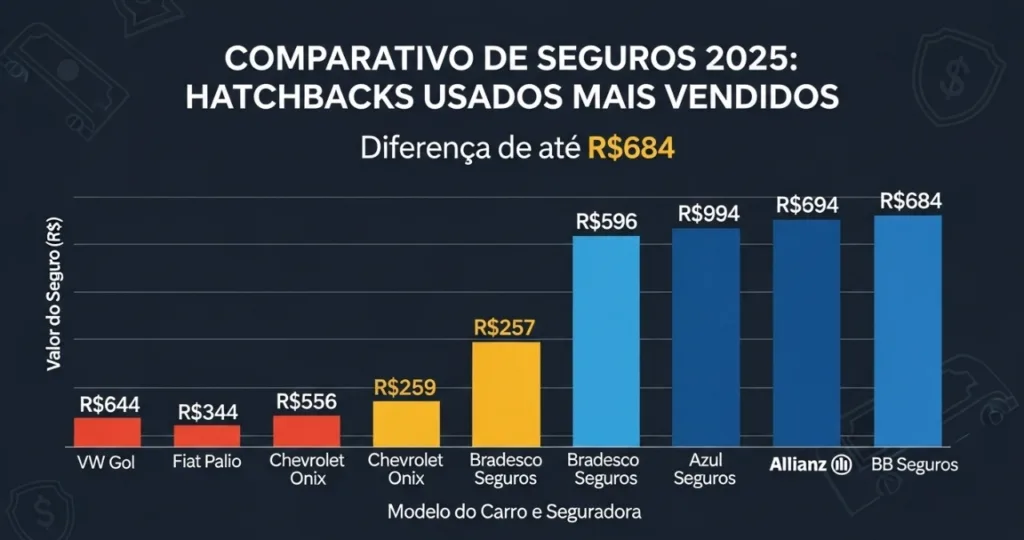Comparativo de seguros em 2025 revela diferenca de ate R 684 entre hatches usados mais vendidos