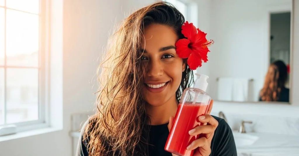 Locao de hibisco para crescimento e brilho