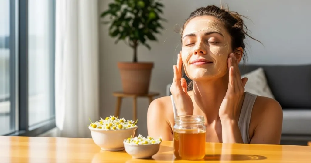 Mascaras calmantes com camomila e mel para pos sol da praia