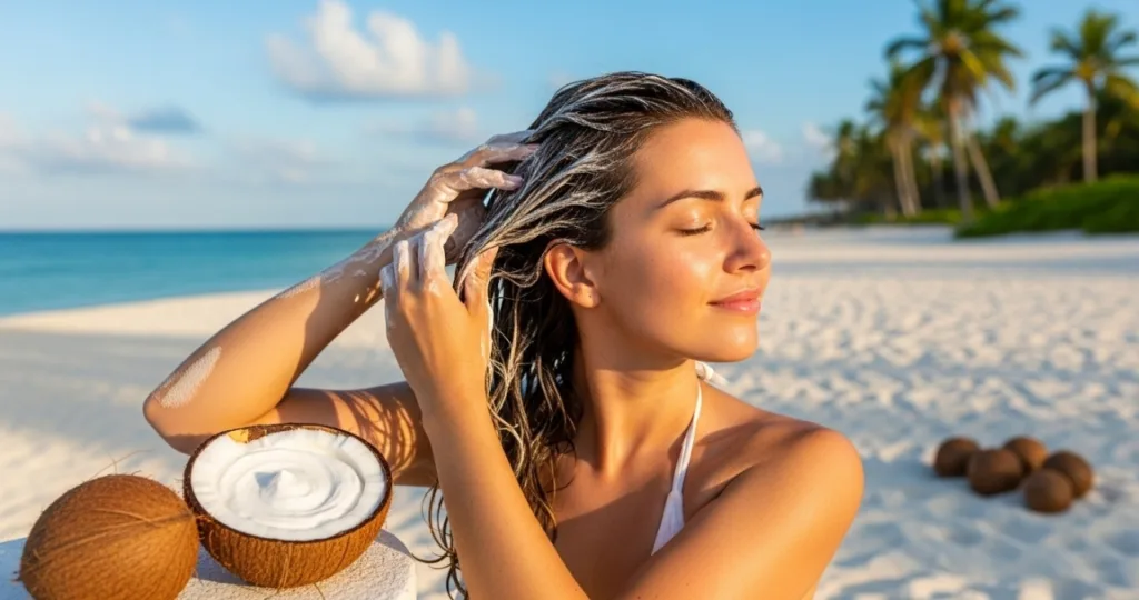 Mascaras de coco para fios ressecados por praia