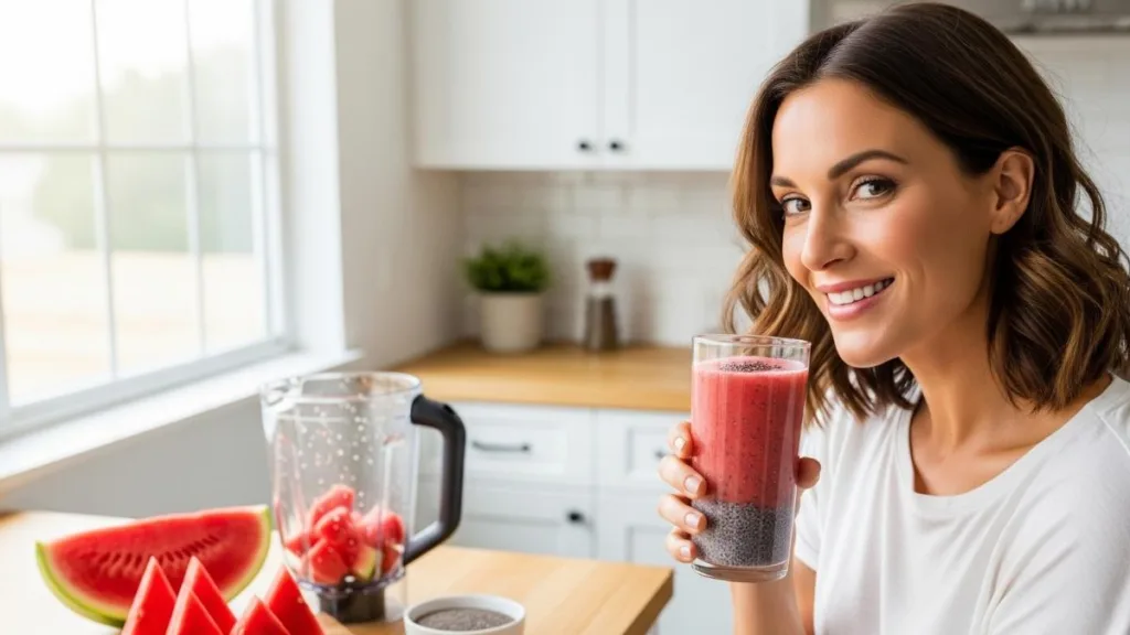 Melancia batida com chia para manter a saciedade no calor