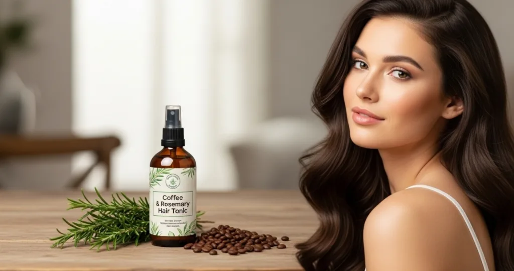 Tonico natural de cafe e alecrim para revitalizar raizes