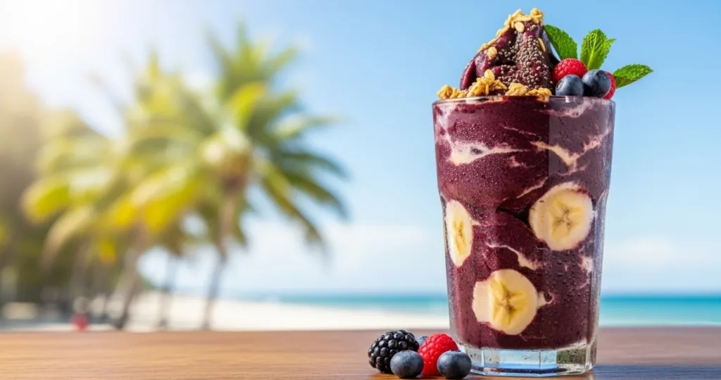 vitamina de Acai com banana para forca rapida nos dias de calor