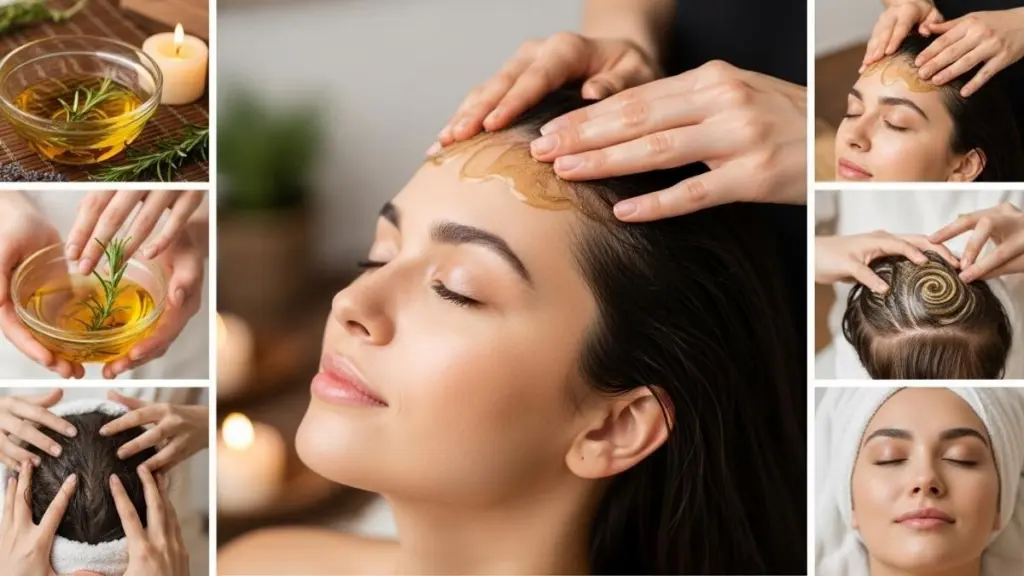 Massagem com óleo morno, passo a passo para ativar a raiz dos cabelos; Desbloqueie o crescimento dos fios Massagem com oleo morno passo a passo para ativar a raiz